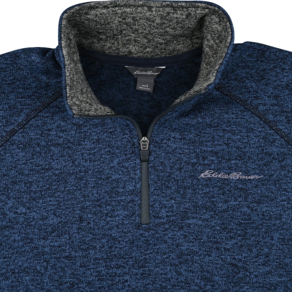 Eddie Bauer Mens Blue Heather Quarter Zip Pullover Sweater Fleece Large L